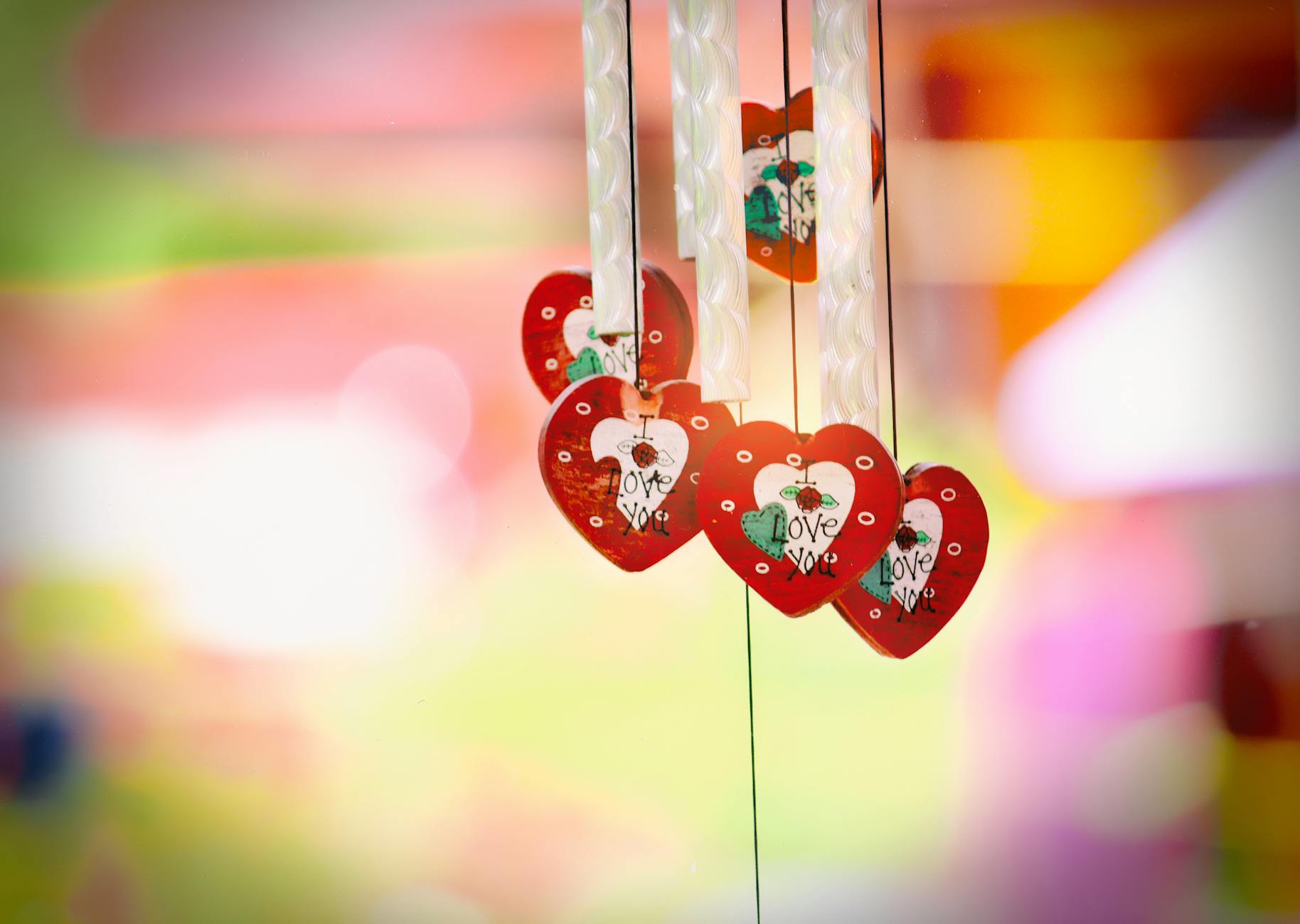 red and white heart windchime